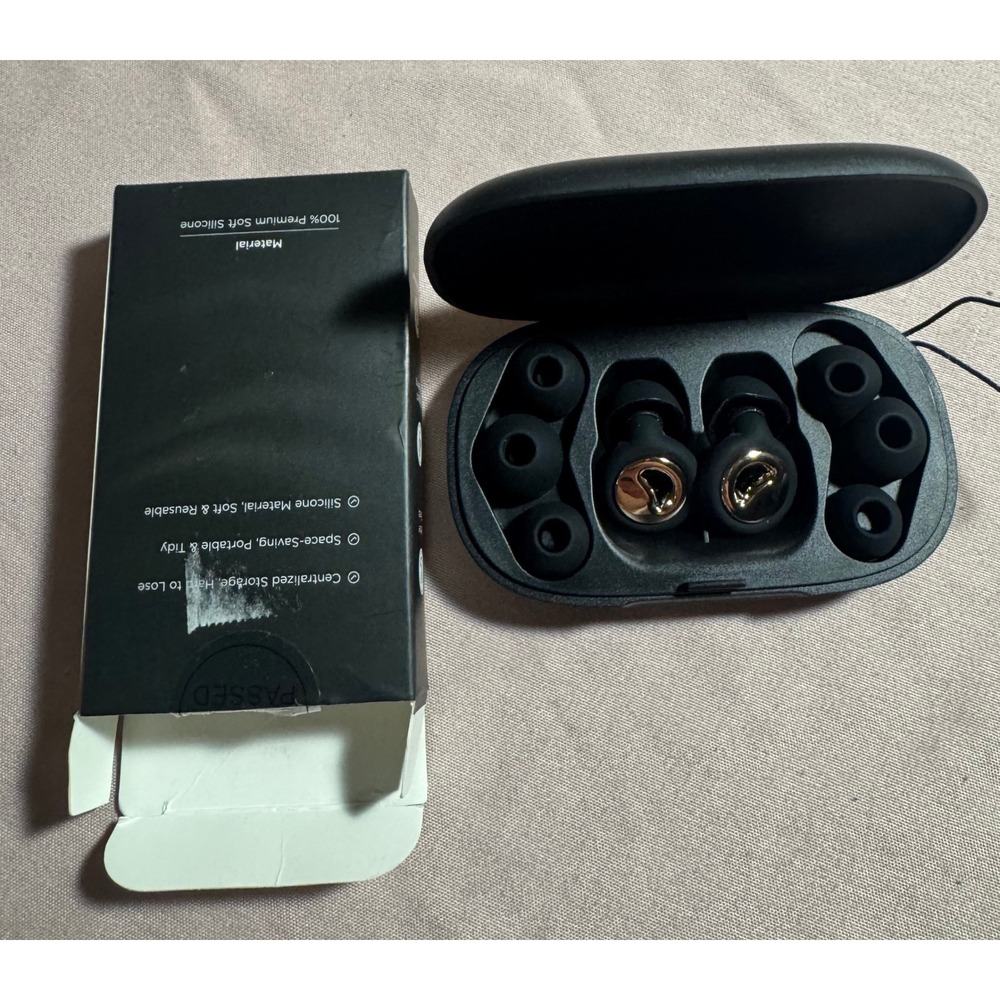 Loop Quiet Noise Reduction Earplugs Black Gold Silicone Reusable with Case Set